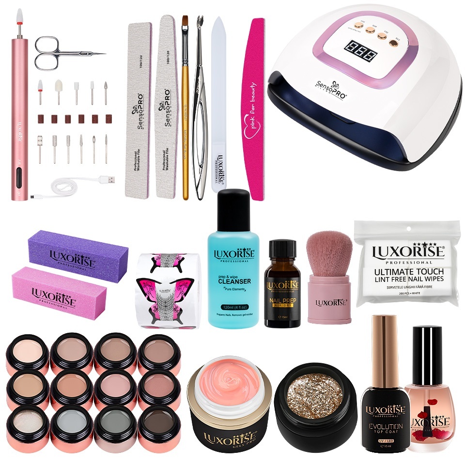 Kit unghii gel cu lampă și freză – LUXORISE Elite